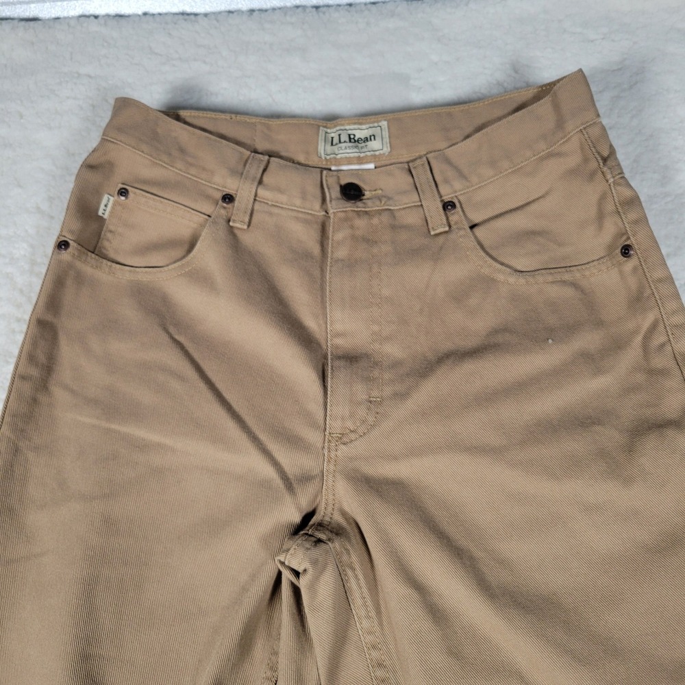 LL Bean Classic Fit Pants Mens 30x29 Khaki Tan 100% Cotton Straight Leg Twill - Picture 3 of 14